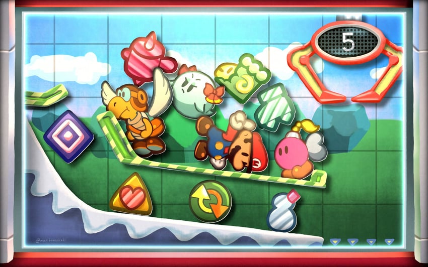 mario, paper mario, bow, bombette, and parakarry (mario and 3 more) drawn by maribou_(supermaribou)