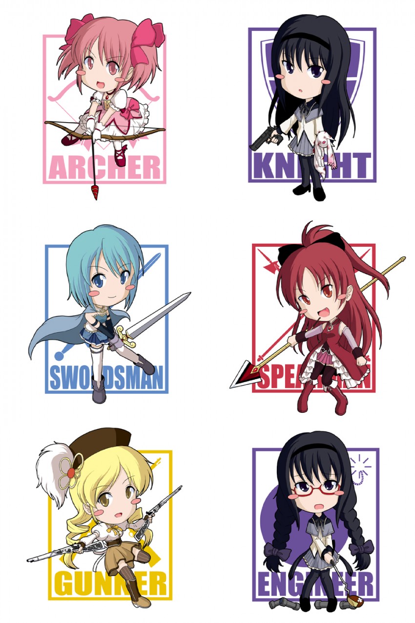 akemi homura, kaname madoka, miki sayaka, sakura kyoko, tomoe mami, and 1 more (mahou shoujo madoka magica) drawn by sakurato_tsuguhi