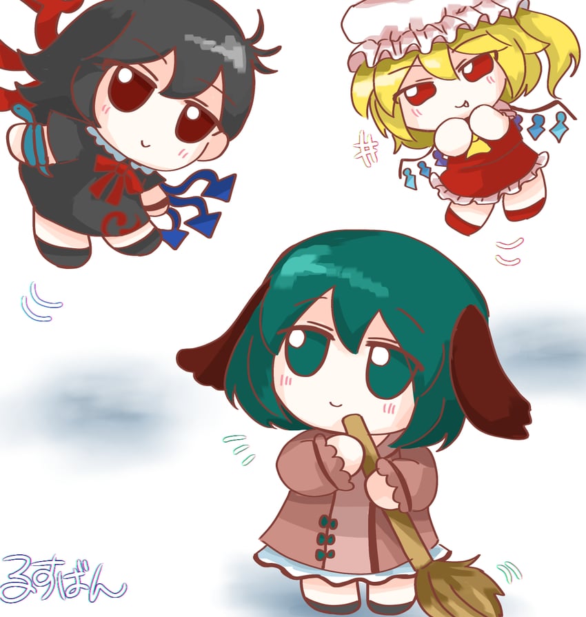 flandre scarlet, houjuu nue, and kasodani kyouko (touhou) drawn by rusuban_(yakumora_n)