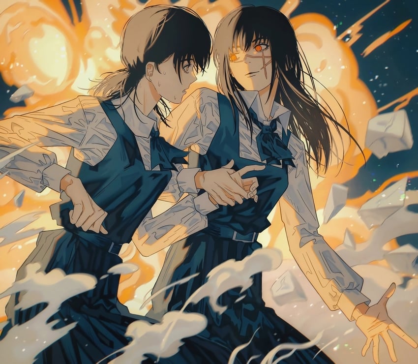 yoru and mitaka asa (chainsaw man) drawn by yumu_(8181018)