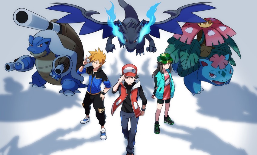 red, blue oak, charizard, leaf, venusaur, and 4 more (pokemon and 1 more) drawn by biseibutu