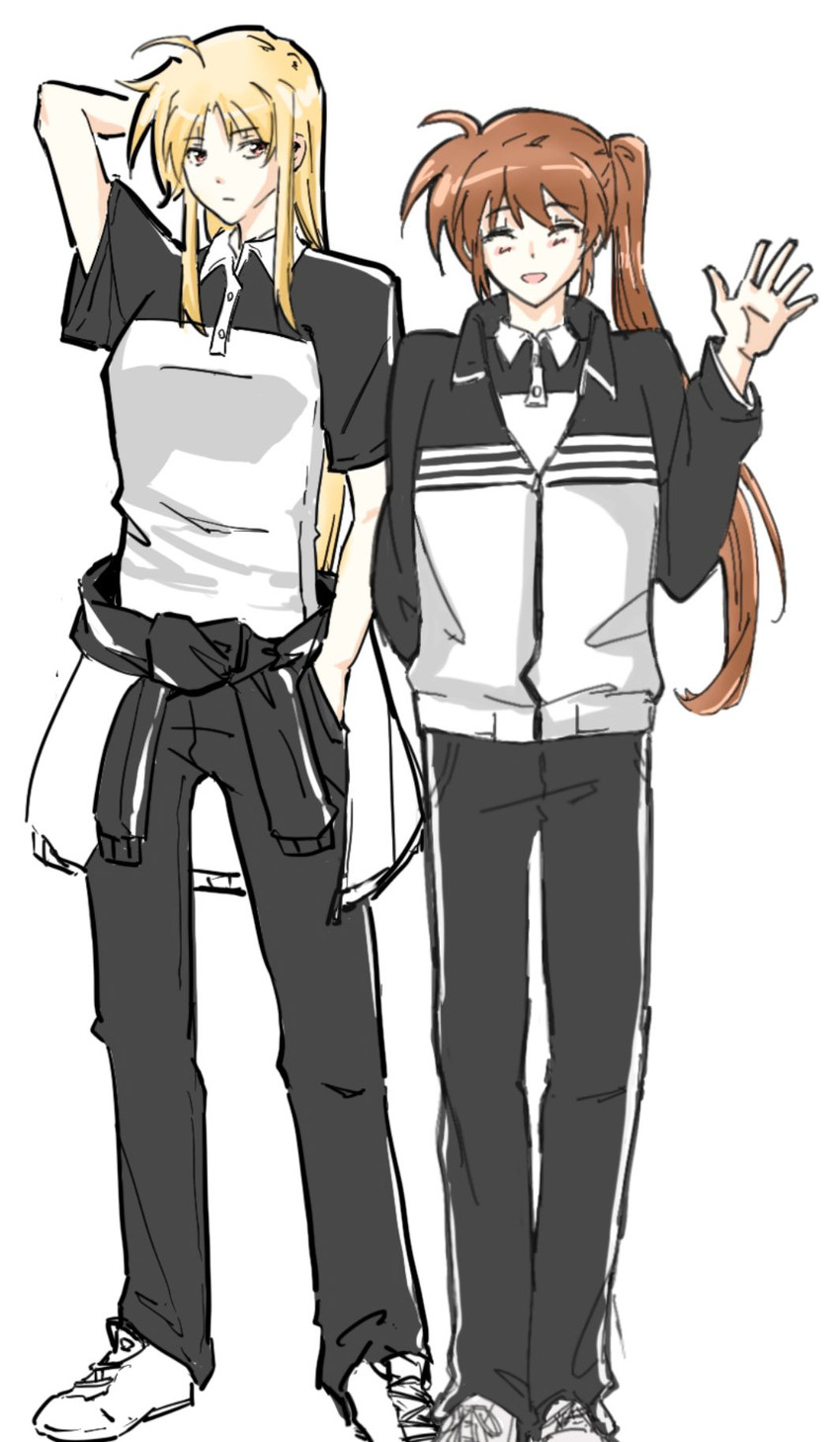 fate testarossa and takamachi nanoha (lyrical nanoha and 1 more) drawn by lastfin