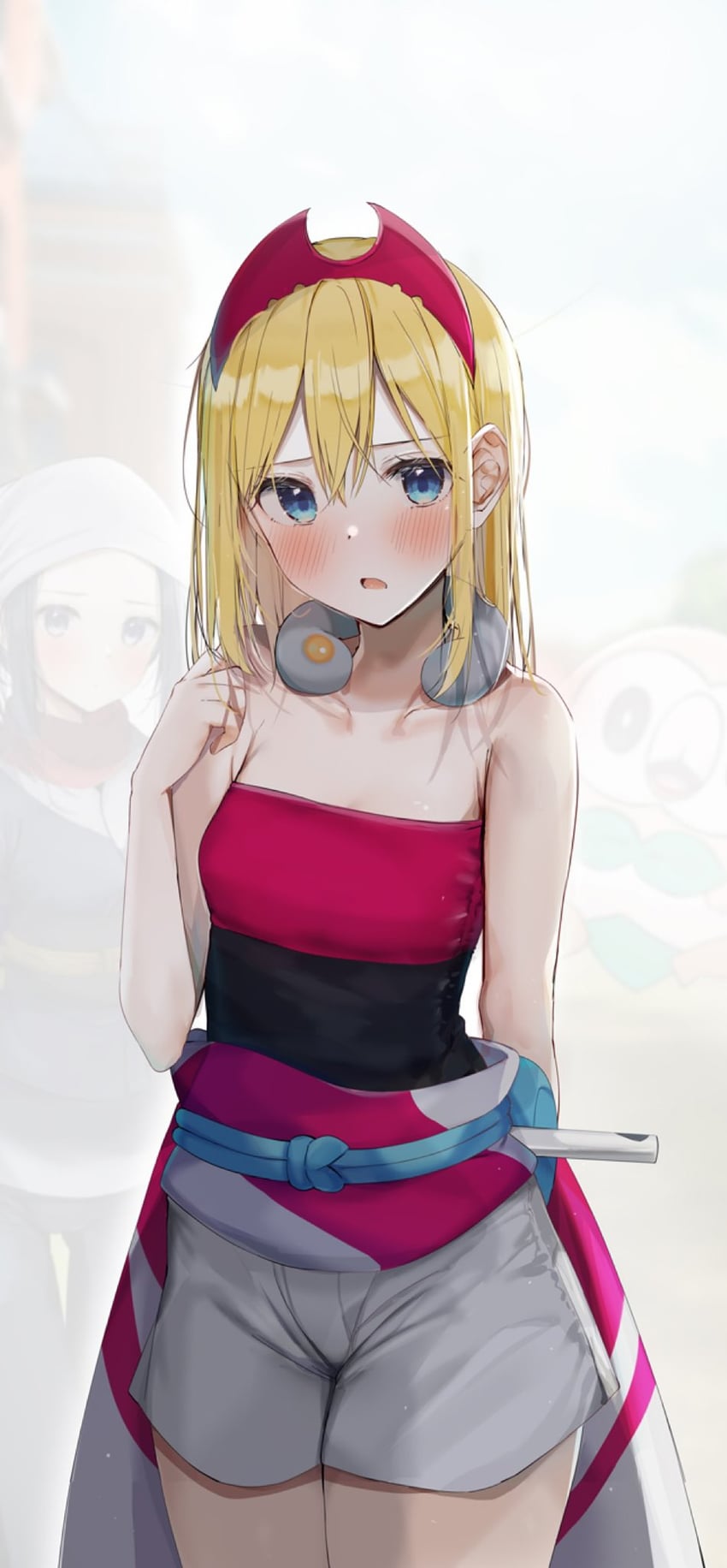 akari, rowlet, and irida (pokemon and 1 more) drawn by rouka_(akatyann)