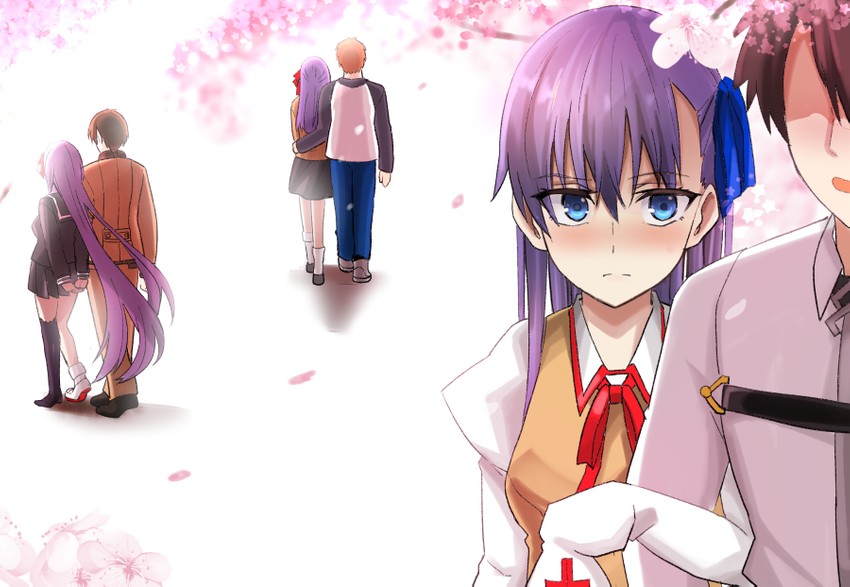 fujimaru ritsuka, emiya shirou, matou sakura, meltryllis, and kishinami hakuno (fate and 4 more) drawn by yuge_(yuge_bakuhatsu)