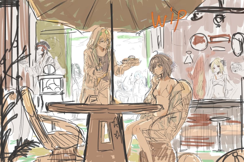 hoshiguma, silence, la pluma, ifrit, mizuki, and 3 more (arknights) drawn by umogame