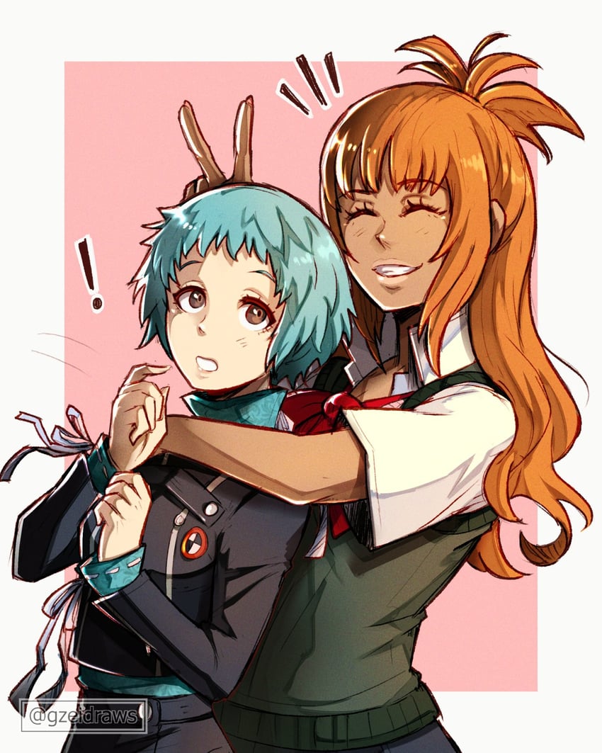 yamagishi fuuka and moriyama natsuki (persona and 1 more) drawn by gzei