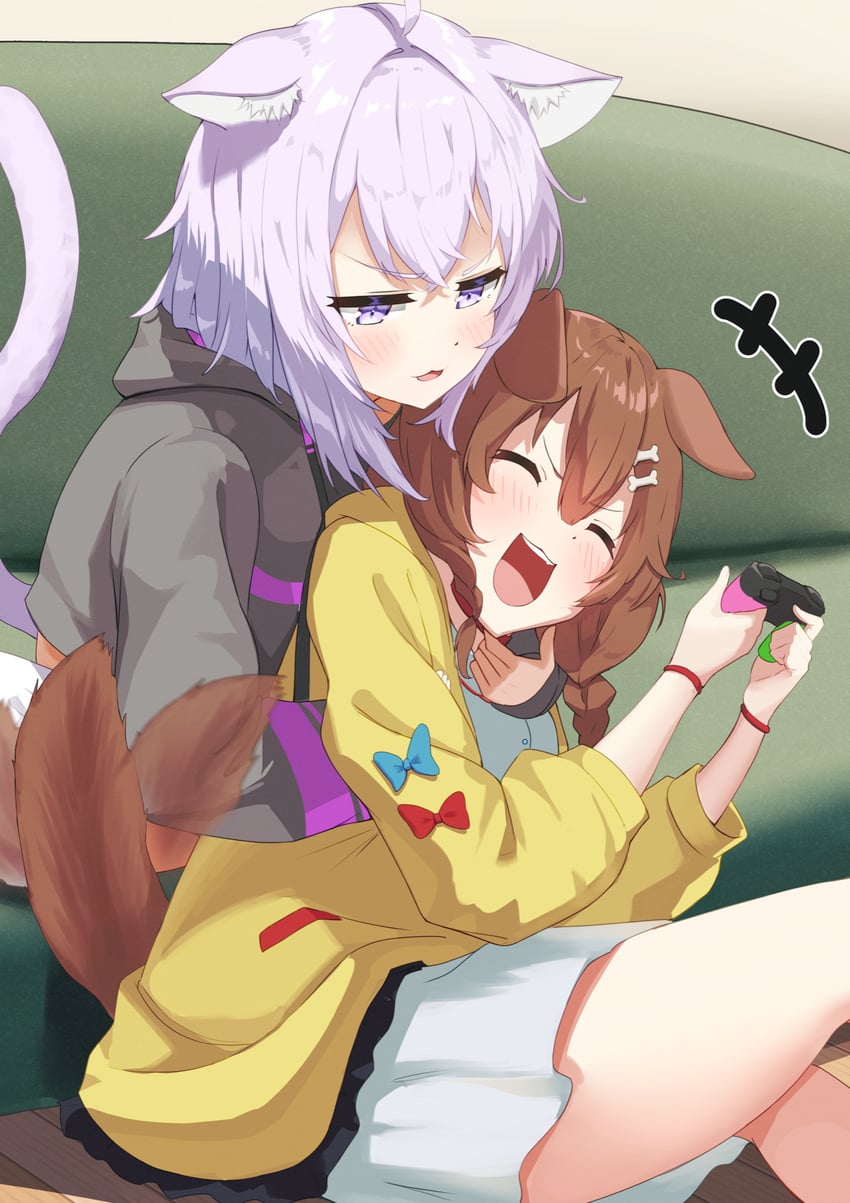 nekomata okayu and inugami korone (hololive) drawn by taachika