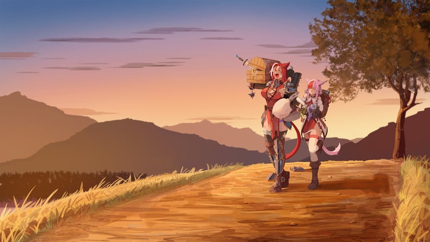 warrior of light, tayelle ebonclaw, and sabrith ebonclaw (final fantasy and 1 more) drawn by sushoartworks