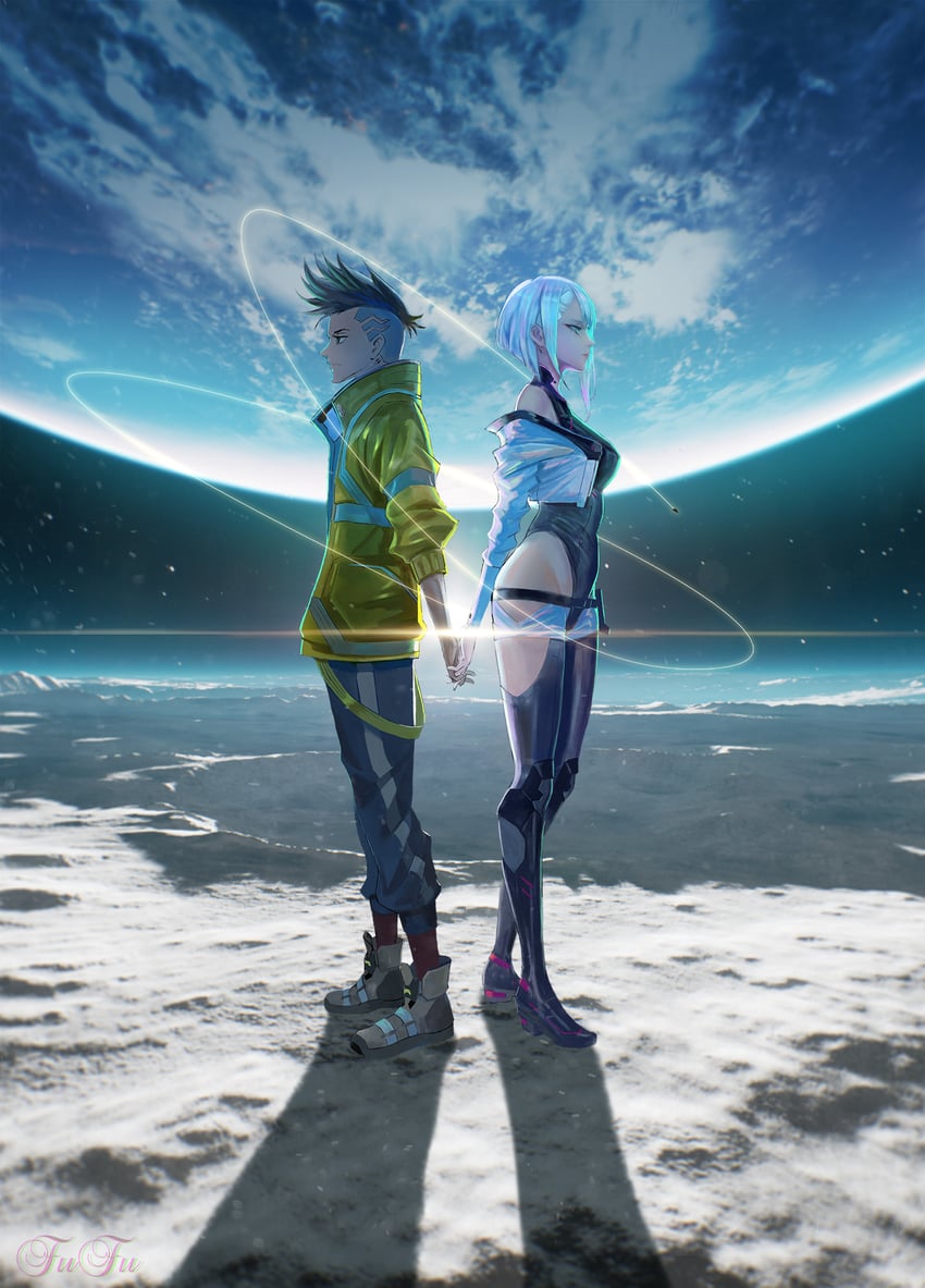 lucy and david martinez (cyberpunk and 1 more) drawn by fufu