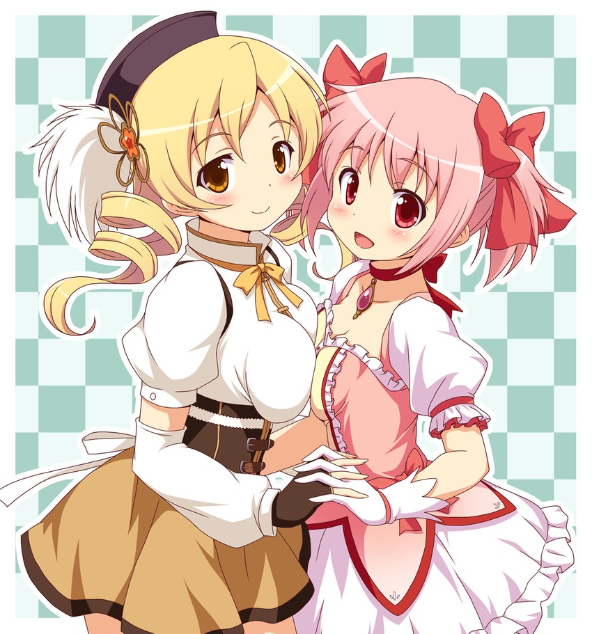 kaname madoka and tomoe mami (mahou shoujo madoka magica) drawn by yamasan