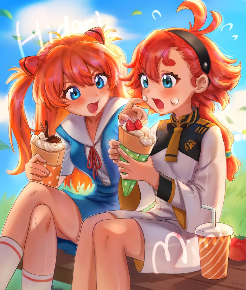 souryuu asuka langley and suletta mercury (gundam and 2 more) drawn by hidari_mimi