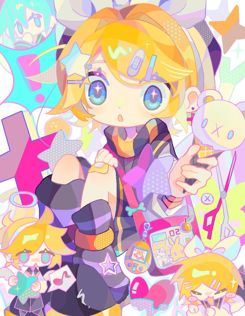 hatsune miku, kagamine rin, and kagamine len (vocaloid and 1 more) drawn by matoka7