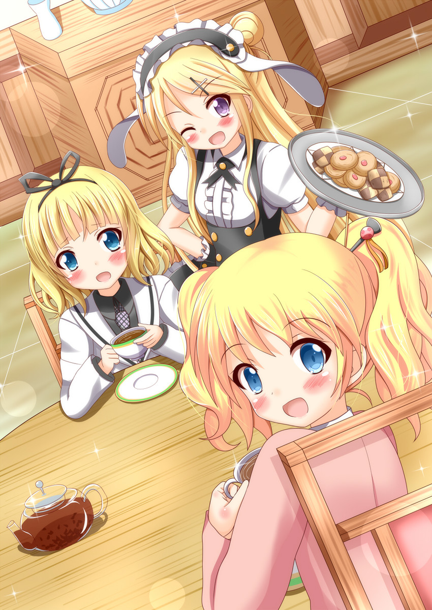 kirima syaro, kujou karen, and alice cartelet (gochuumon wa usagi desu ka? and 2 more) drawn by xenon_(for_achieve)