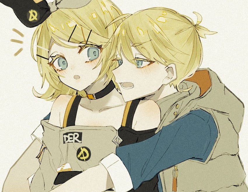 kagamine rin, kagamine len, vivid bad squad len, and vivid bad squad rin (vocaloid and 1 more) drawn by maca1227