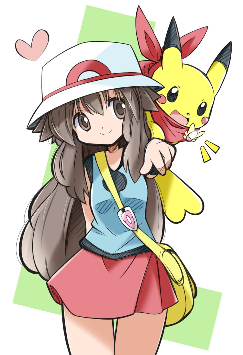 pikachu and leaf (pokemon and 1 more) drawn by rascal_(feuille)
