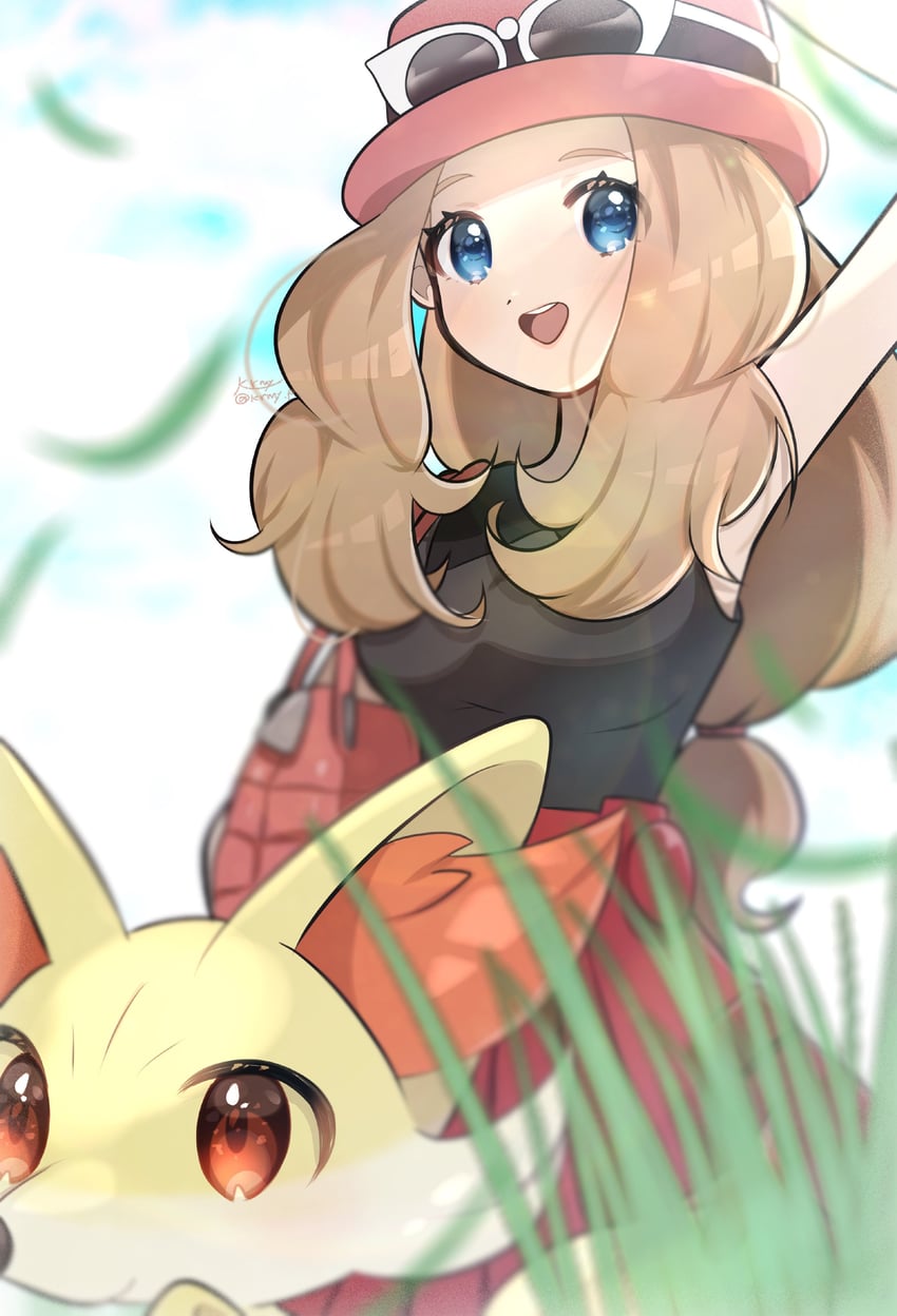 serena and fennekin (pokemon and 1 more) drawn by kurumiya_(krmy_p)