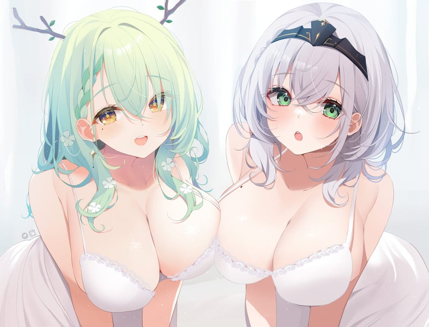 shirogane noel and ceres fauna (hololive and 1 more) drawn by deyui