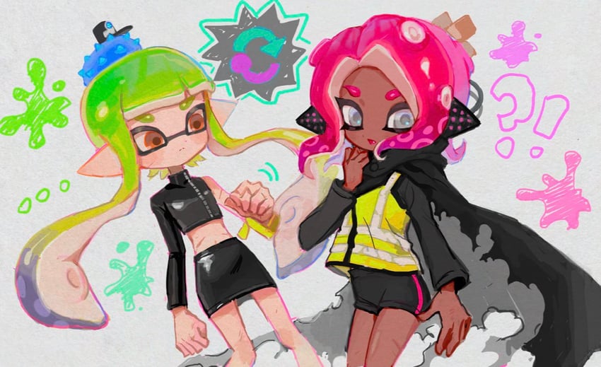 agent 8, agent 3, and c.q. cumber (splatoon and 3 more) drawn by uuurung
