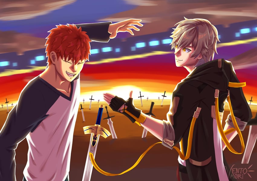 trailblazer, emiya shirou, and caelus (fate and 4 more) drawn by ventom0ri