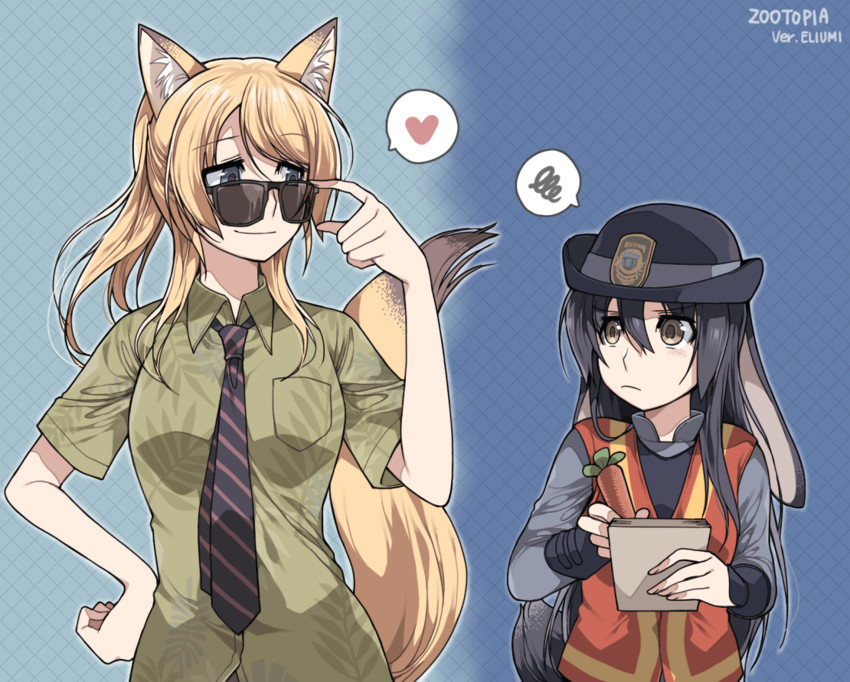 sonoda umi, ayase eli, judy hopps, and nick wilde (love live! and 2 more) drawn by clipe