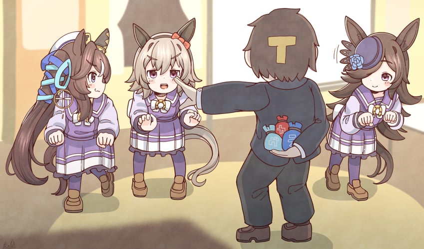 trainer, rice shower, curren chan, t-head trainer, and vivlos (umamusume) drawn by rakugakiraid