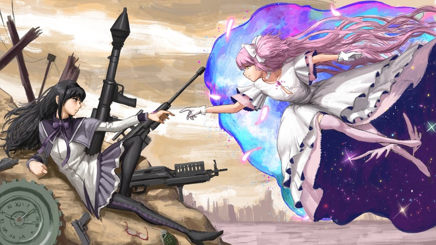 akemi homura and kaname madoka (mahou shoujo madoka magica and 1 more) drawn by titann