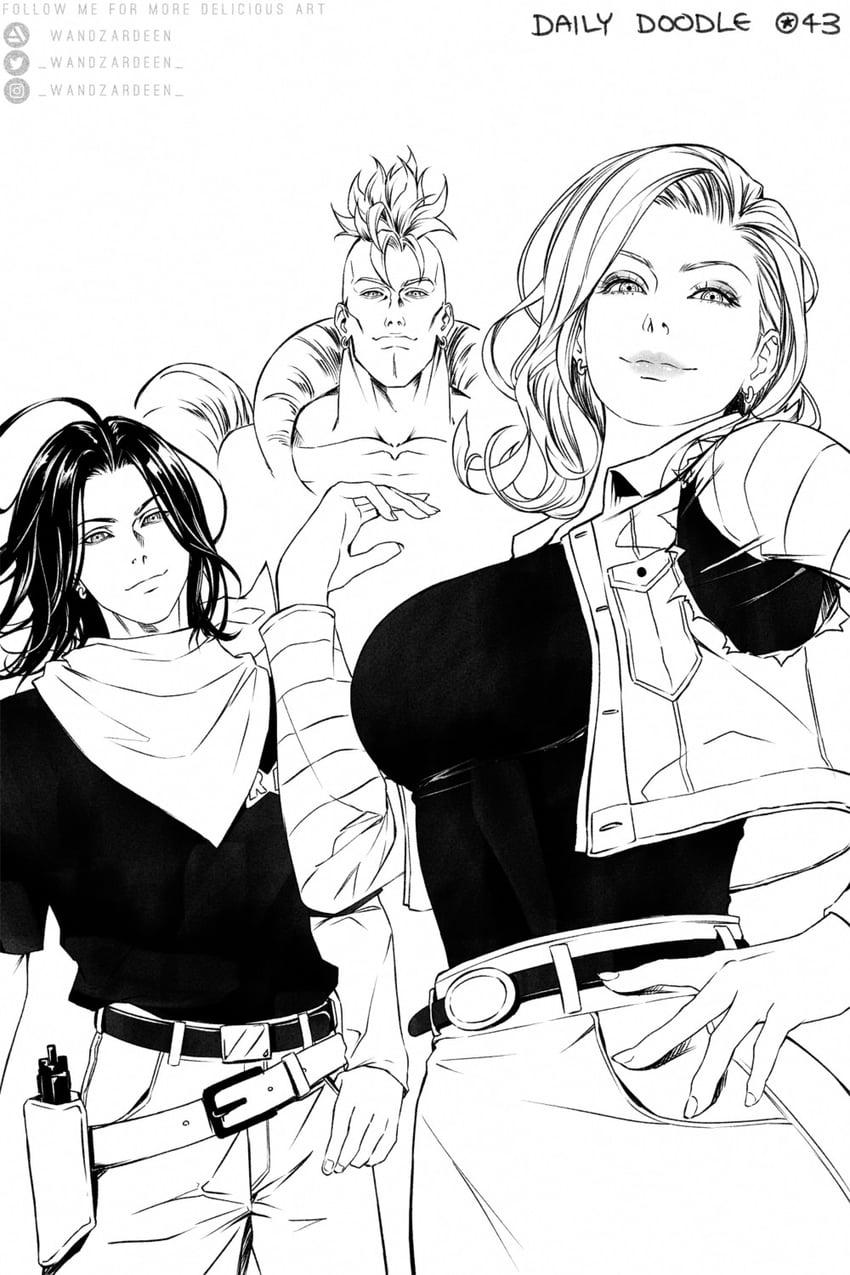 android 18, android 17, and android 16 (dragon ball and 1 more) drawn by wandzardeen