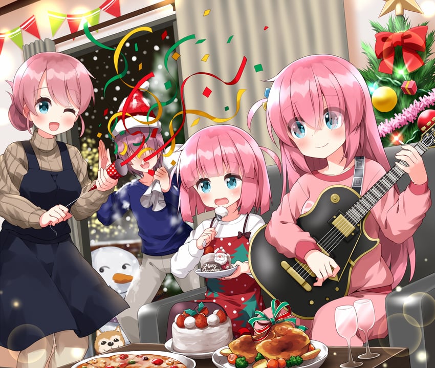 gotoh hitori, gotoh futari, gotoh michiyo, jimihen, and gotoh naoki (bocchi the rock!) drawn by ruu_(tksymkw)