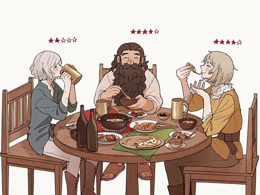 falin touden, senshi, and mithrun (dungeon meshi) drawn by somu_ki