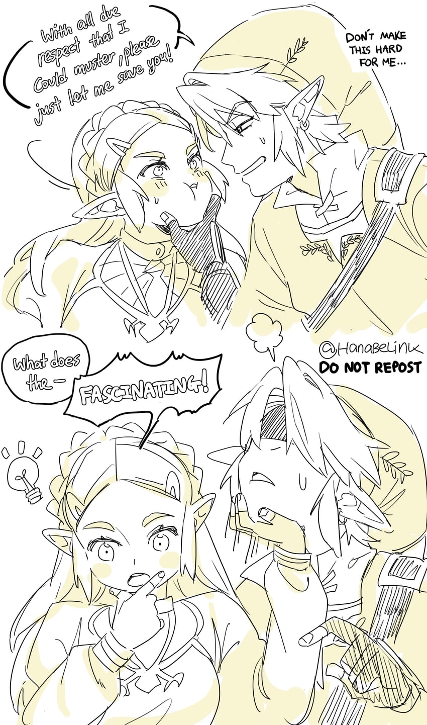 link and princess zelda (the legend of zelda and 2 more) drawn by hanaberin