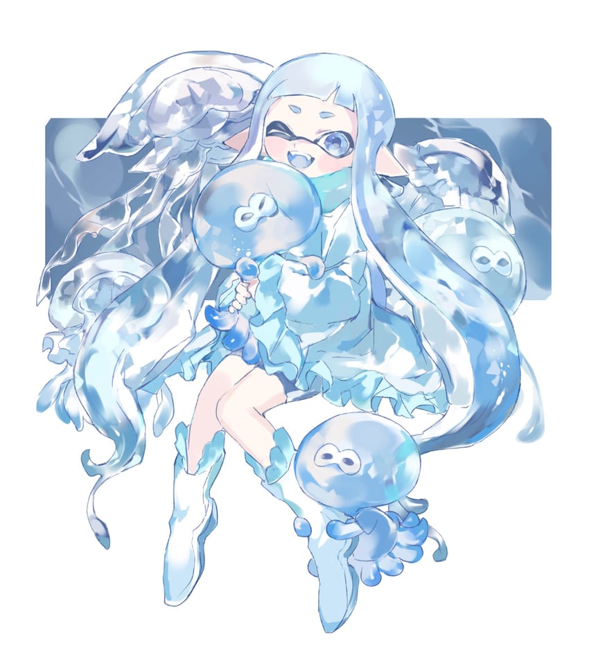 inkling player character, inkling girl, and jellyfish (splatoon) drawn by zzz30m