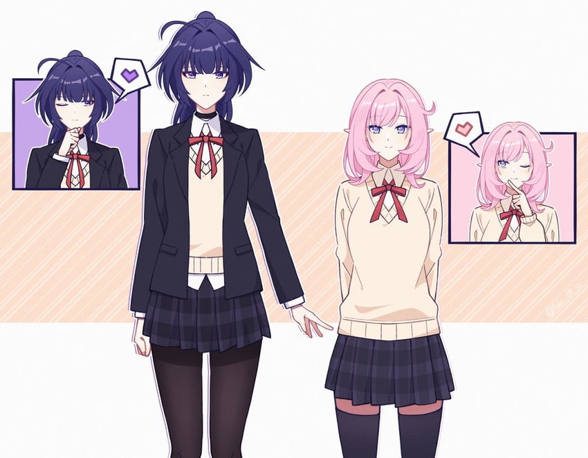 elysia and raiden mei (honkai and 1 more) drawn by shiyuki_(yuki_09_22)