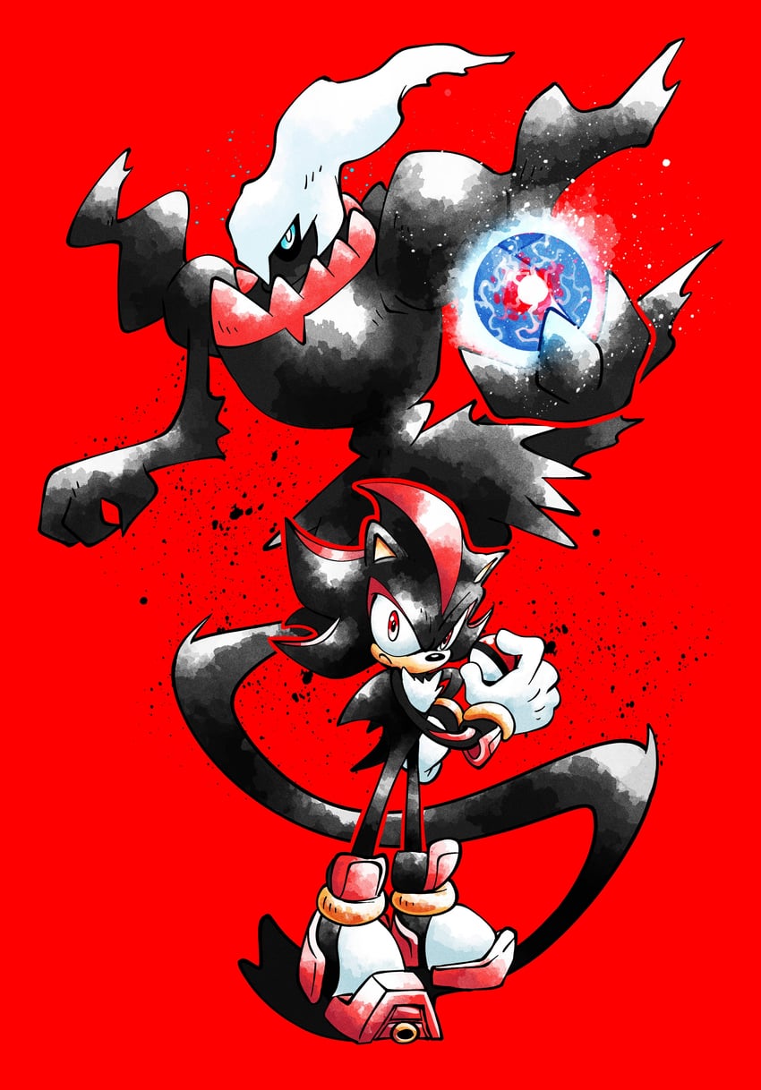 shadow the hedgehog and darkrai (pokemon and 1 more) drawn by dwalkn
