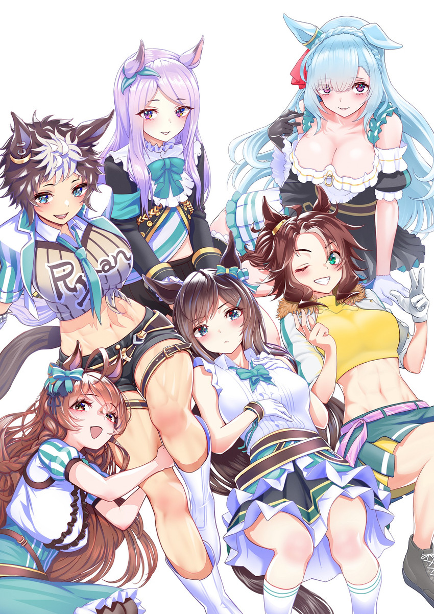 mejiro mcqueen, mejiro ardan, mejiro dober, mejiro palmer, mejiro bright, and 1 more (umamusume) drawn by nabe_puyo