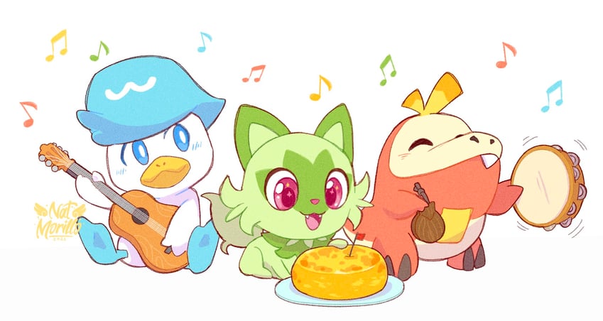 sprigatito, fuecoco, and quaxly (pokemon) drawn by natnatart