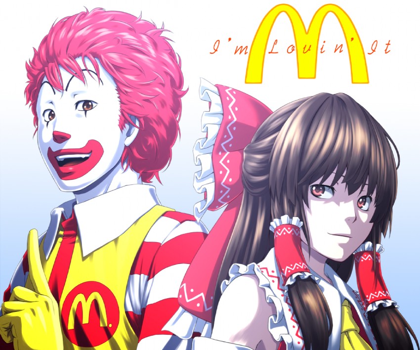 hakurei reimu and ronald mcdonald (touhou and 1 more) drawn by kentairui