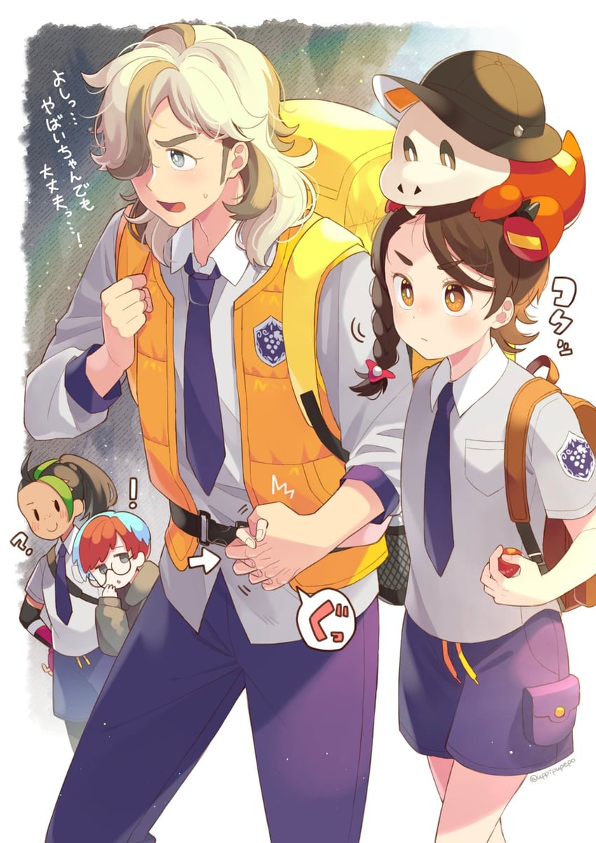 juliana, nemona, penny, arven, and fuecoco (pokemon and 1 more) drawn by uppi
