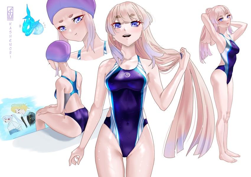 aether, kamisato ayaka, and sangonomiya kokomi (genshin impact) drawn by kashenori
