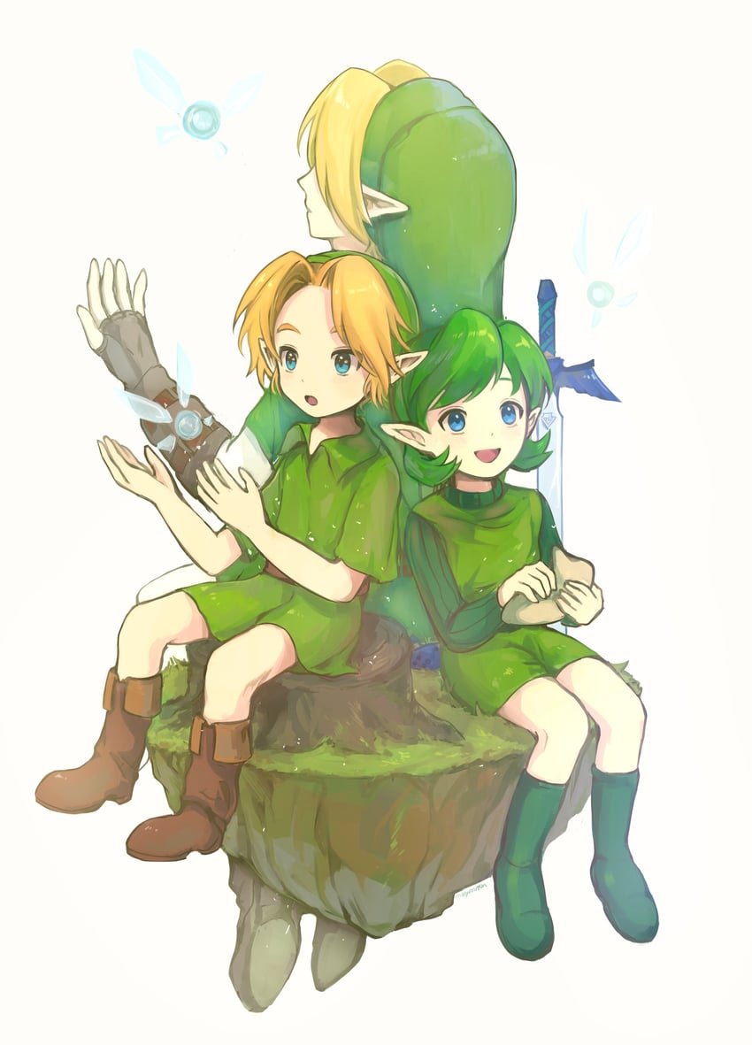 link, young link, navi, and saria (the legend of zelda and 1 more) drawn by myon_(myonninn)