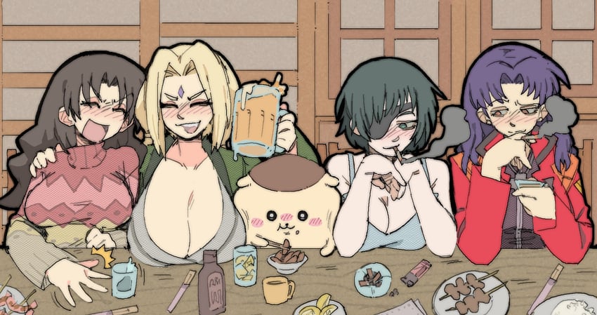 katsuragi misato, himeno, tsunade, tanizaki yukari, and kuri manjuu (neon genesis evangelion and 4 more) drawn by pantsu-ripper