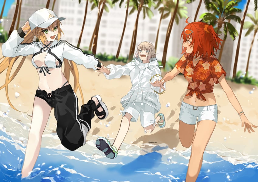 artoria pendragon, fujimaru ritsuka, artoria caster, and oberon (fate and 1 more) drawn by romo827