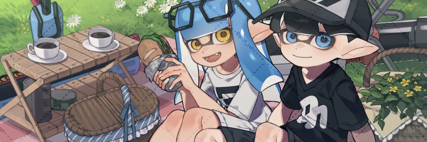 inkling player character, inkling girl, and inkling boy (splatoon) drawn by prat_rat