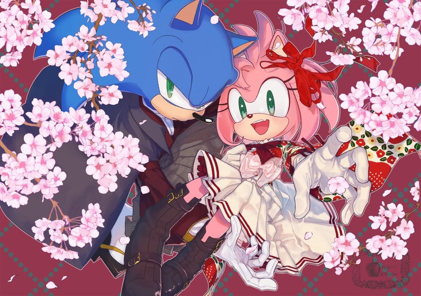 sonic the hedgehog and amy rose (sonic) drawn by konjiki_ringo