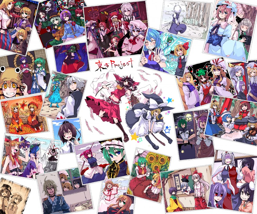 hakurei reimu, kirisame marisa, remilia scarlet, flandre scarlet, izayoi sakuya, and 60 more (touhou) drawn by tadano_kagekichi
