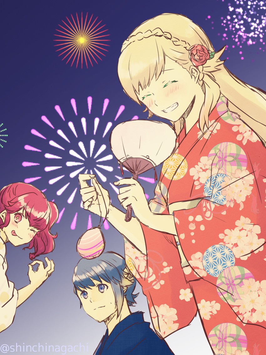 anna, sharena, and alfonse (fire emblem and 1 more) drawn by nishimura_(shinchinagachi)