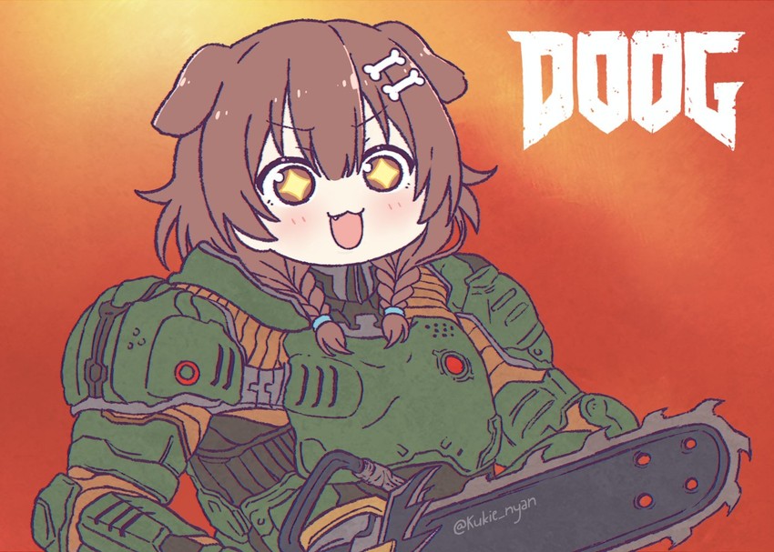 inugami korone and doomguy (hololive and 1 more) drawn by kukie-nyan