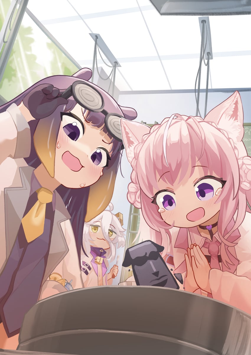 ninomae ina'nis, hakui koyori, and henya the genius (hololive and 2 more) drawn by nanachides