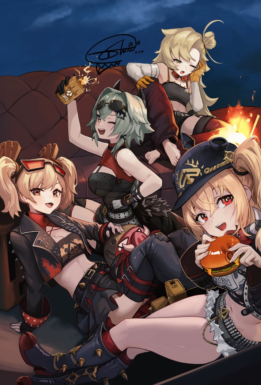 burnice white, luciana de montefio, caesar king, piper wheel, and lucy's crew (zenless zone zero) drawn by anizi