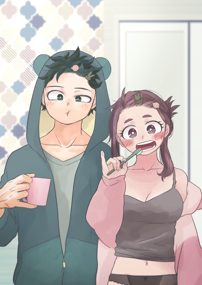 midoriya izuku and uraraka ochaco (boku no hero academia) drawn by saburou_(326xxx1)