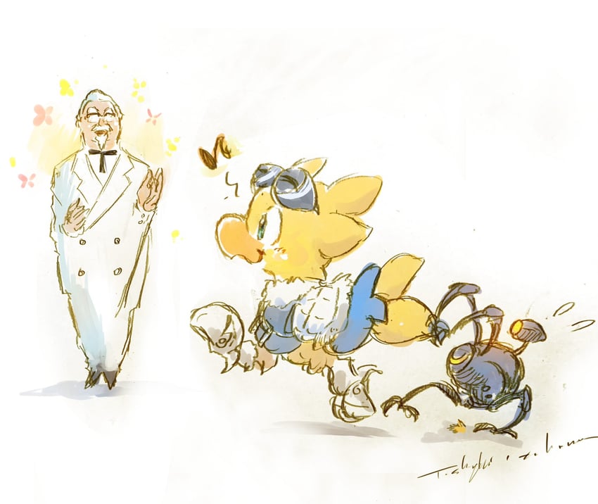 colonel sanders, omega, and alpha (final fantasy and 2 more) drawn by itahana_toshiyuki